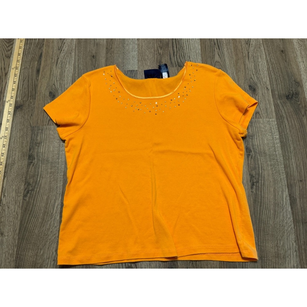 Crazy Horse Shirt, Women's Size XL, Orange, Round Neck, Gems